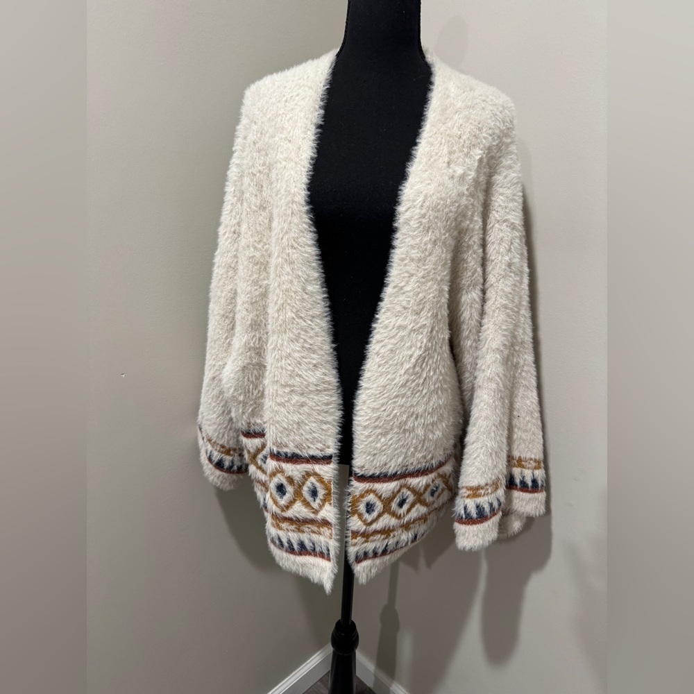 Sweet & Sinful Open Front Eyelash Cardigan boho Aztec print ‎ festival ready XL